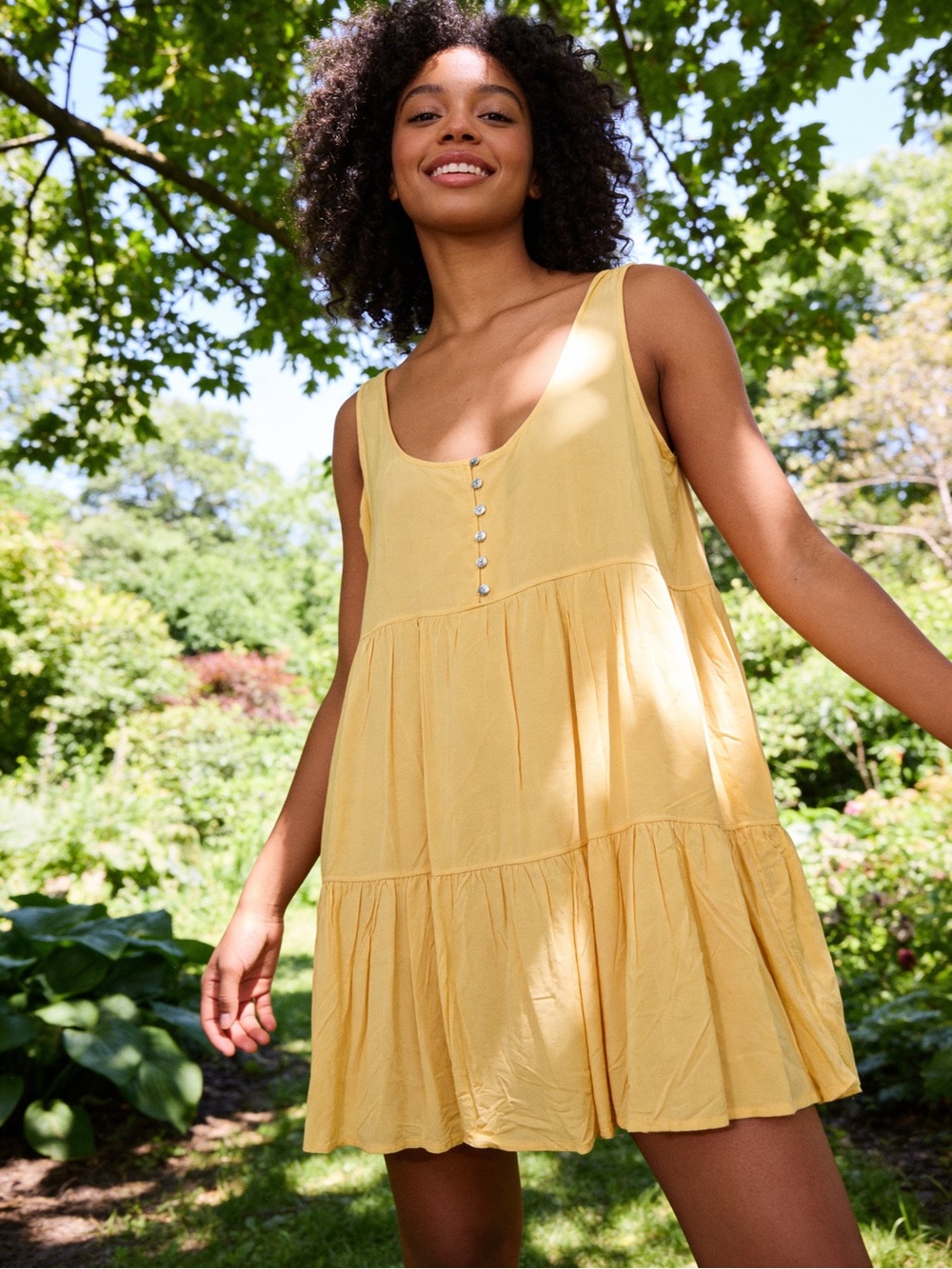 Forever 21 Yellow Tiered Mini Dress